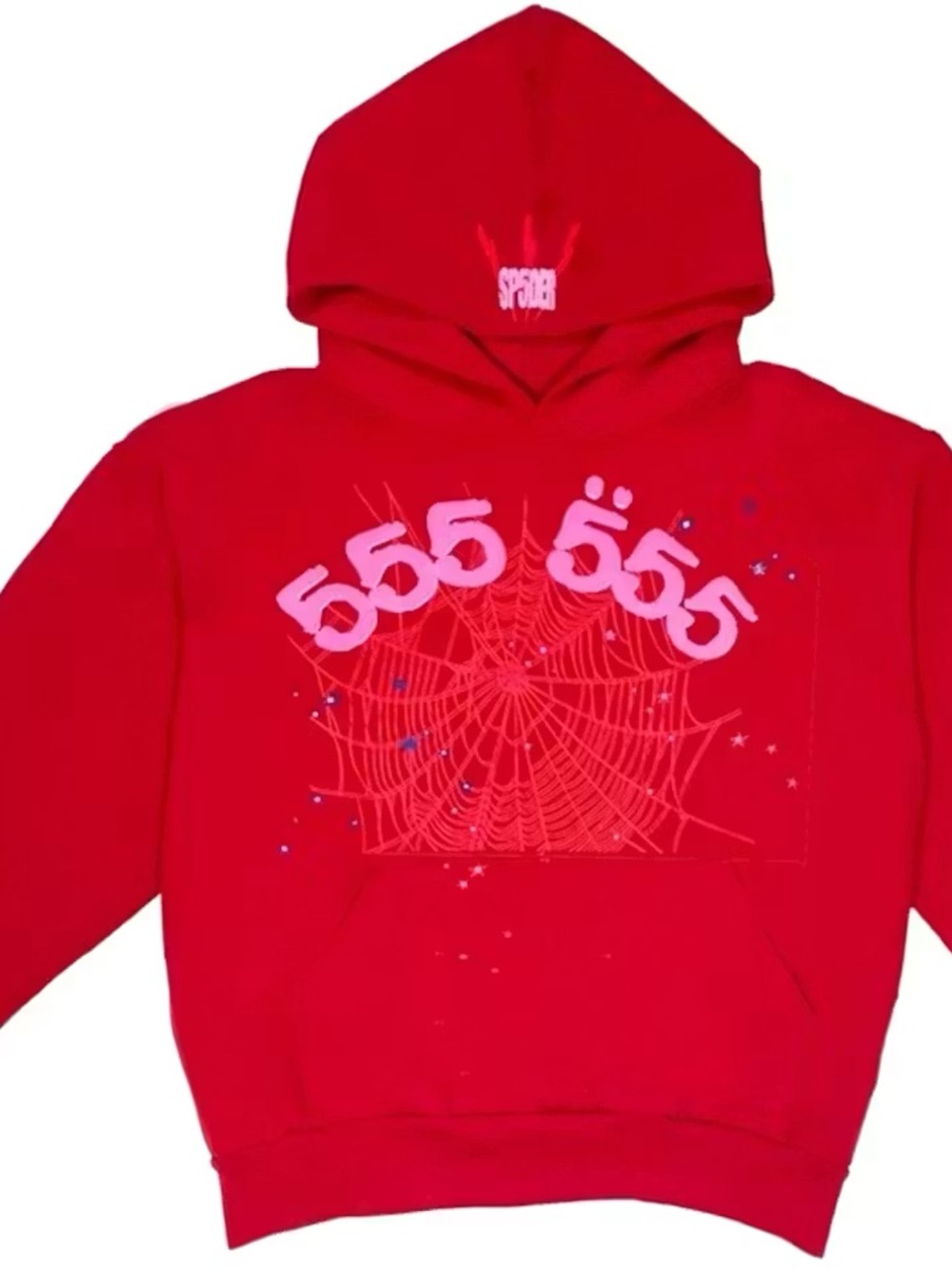 Red Graphic Spider Web Hoodie 555